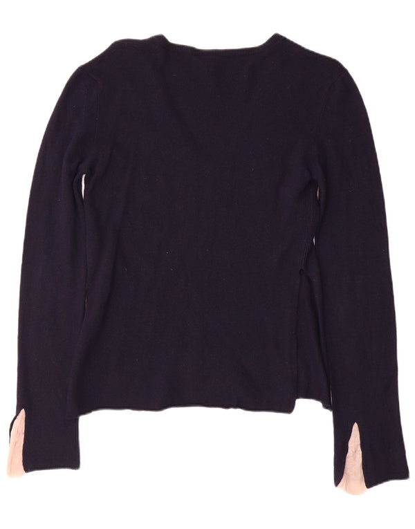 Dondup Womens V-Neck Jumper Sweater UK 10 Small Navy Blue Colourblock