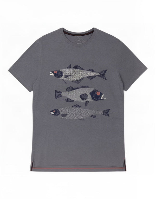 White Stuff Herre grafisk T-shirt Top Lille Blå Flecked Bomuld