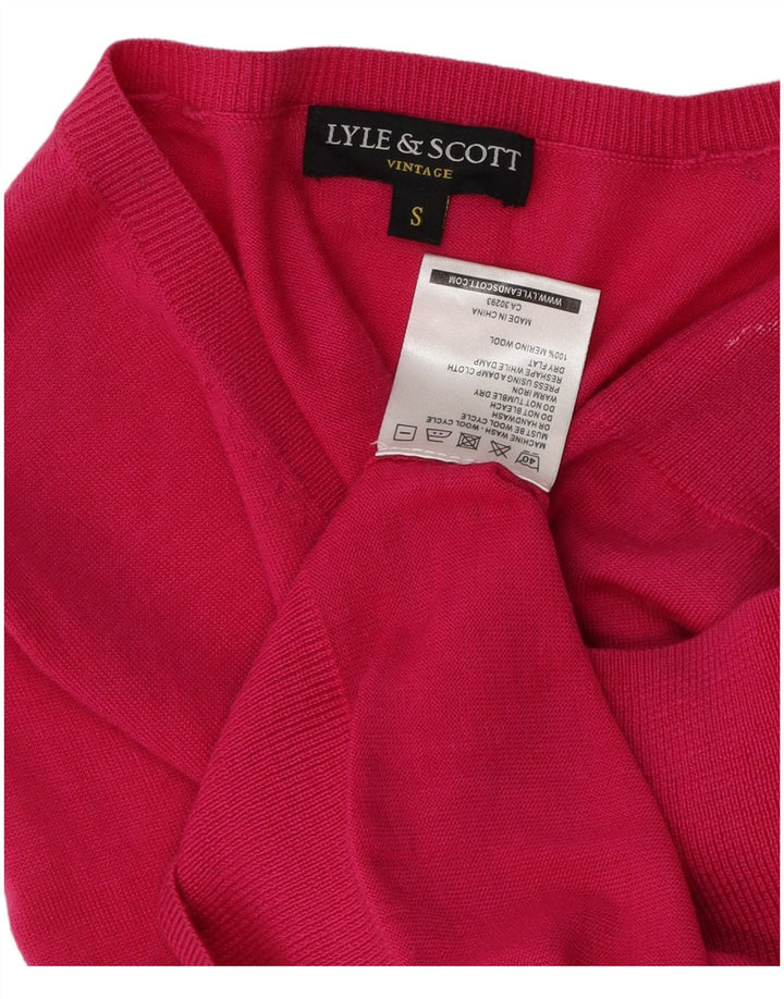Lyle & Scott Dame V-hals sweater UK 10 Small Pink Merino Wool