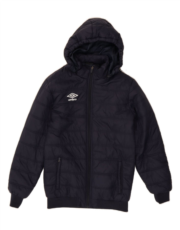 UMBRO Mens Hooded Padded Jacket UK 38 Medium Navy Blue Polyester Vintage Umbro and Second-Hand Umbro from Messina Hembry 