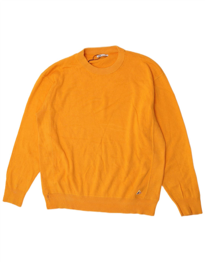 Zara Herre Jumper Sweater med rund hals Stor gul bomuld