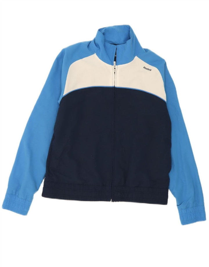 REEBOK Womens Tracksuit Top Jacket UK 14 Medium Navy Blue Colourblock