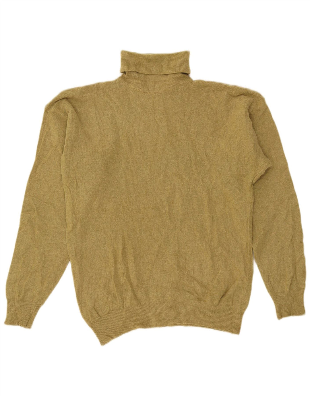 VINTAGE Dame Rullehalstrøje UK 14 Medium Khaki Lammeuld