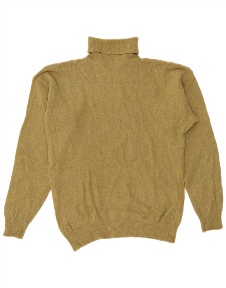 VINTAGE Dame Rullehalstrøje UK 14 Medium Khaki Lammeuld