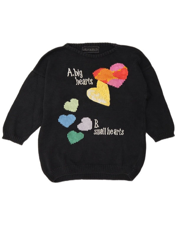 Uta Raasch Dame Grafisk Crew Neck Jumper Sweater UK 14 Medium Black Heart