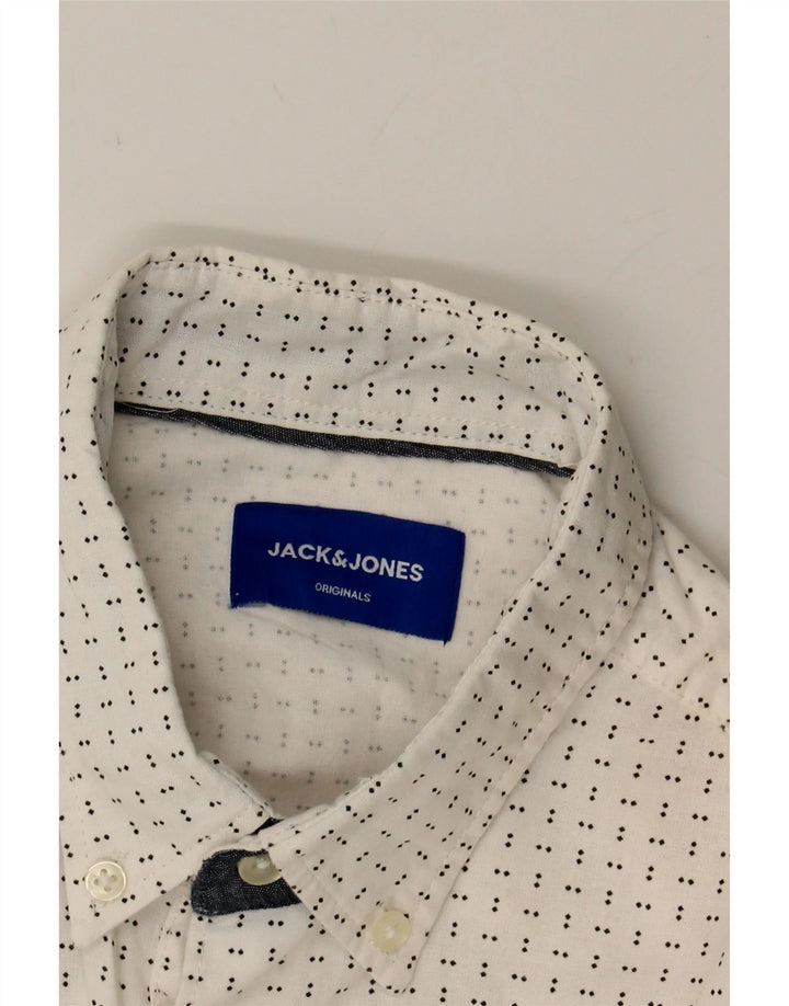 JACK & JONES Mens Short Sleeve Shirt Small White Spotted Cotton Vintage Jack & Jones and Second-Hand Jack & Jones from Messina Hembry 