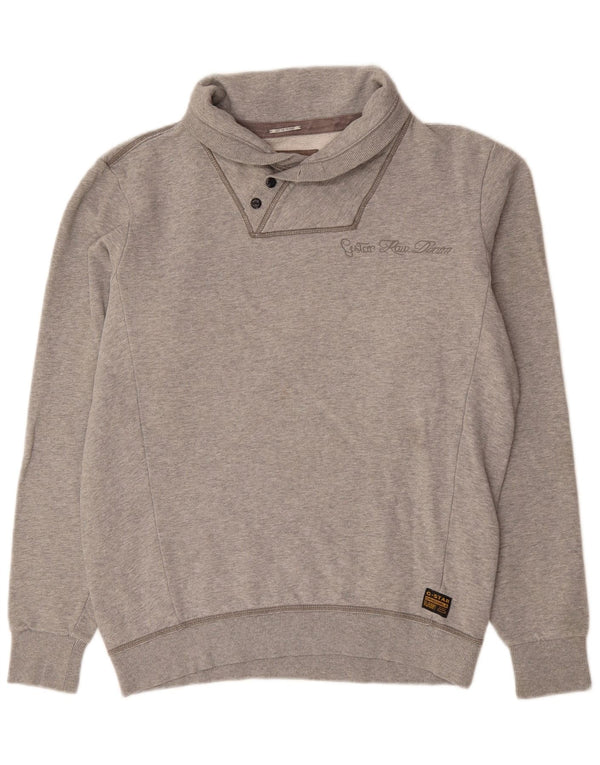G-STAR Herre Button Neck Sweatshirt Jumper Stor Grå Bomuld