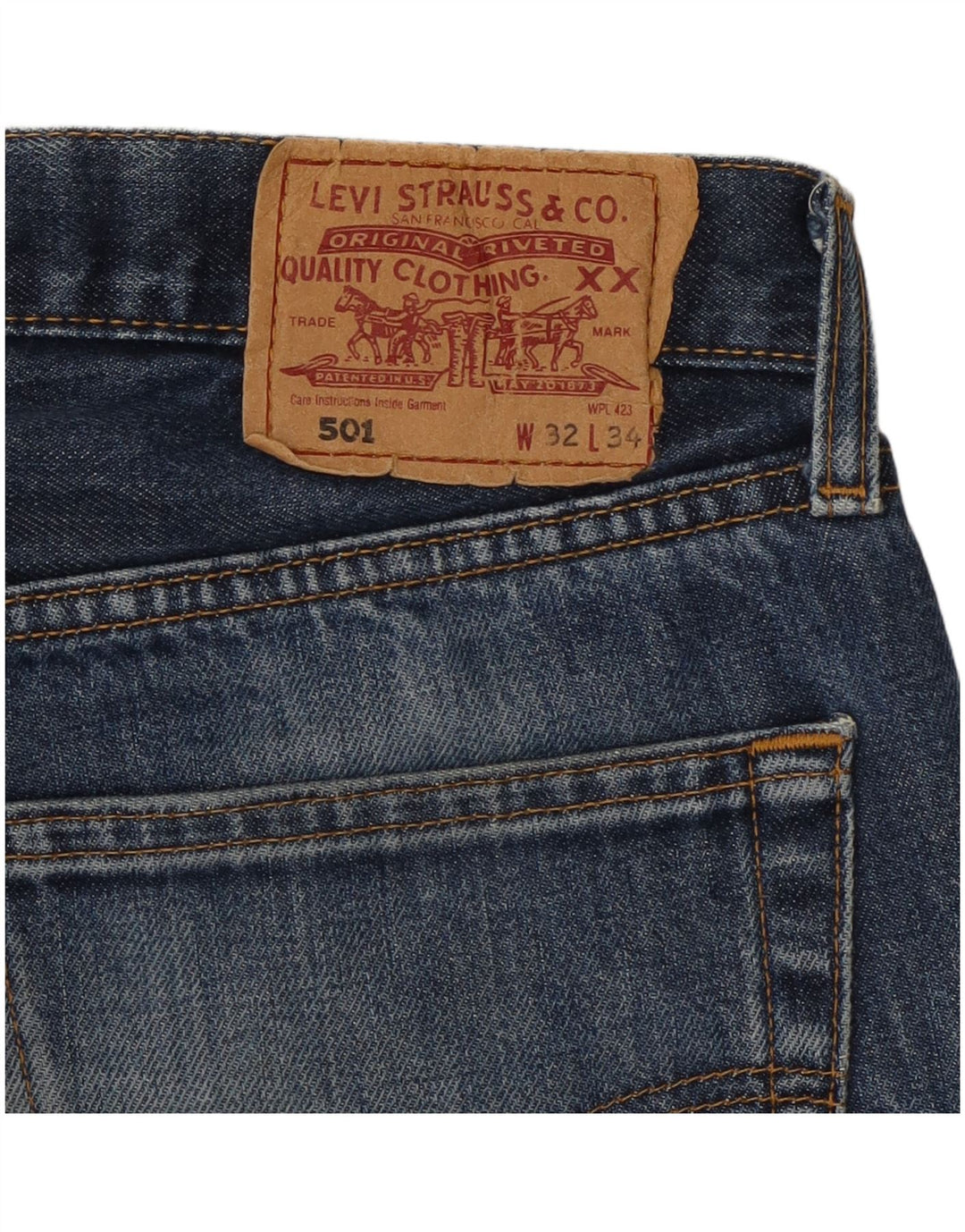 LEVI'S Herre 501 Denim Bermuda Shorts W32 Medium Blue Bomuld