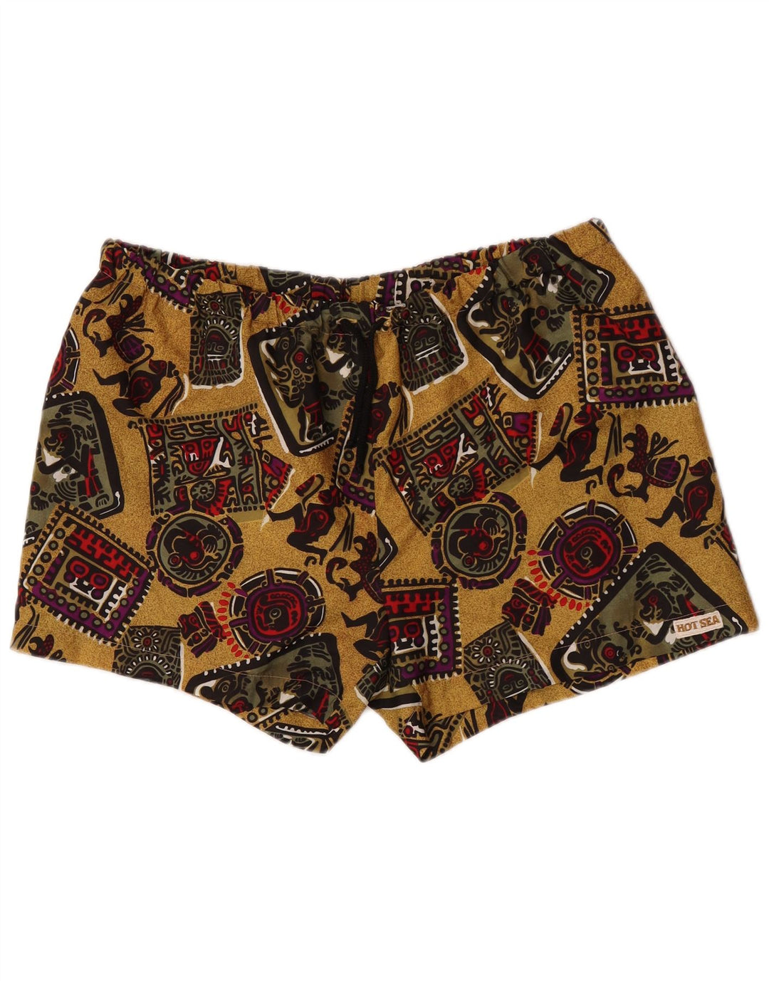Vintage badeshorts med abstrakt mønster til mænd XL gul