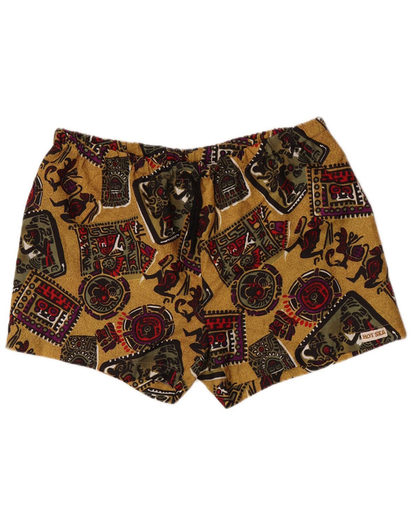 Vintage badeshorts med abstrakt mønster til mænd XL gul