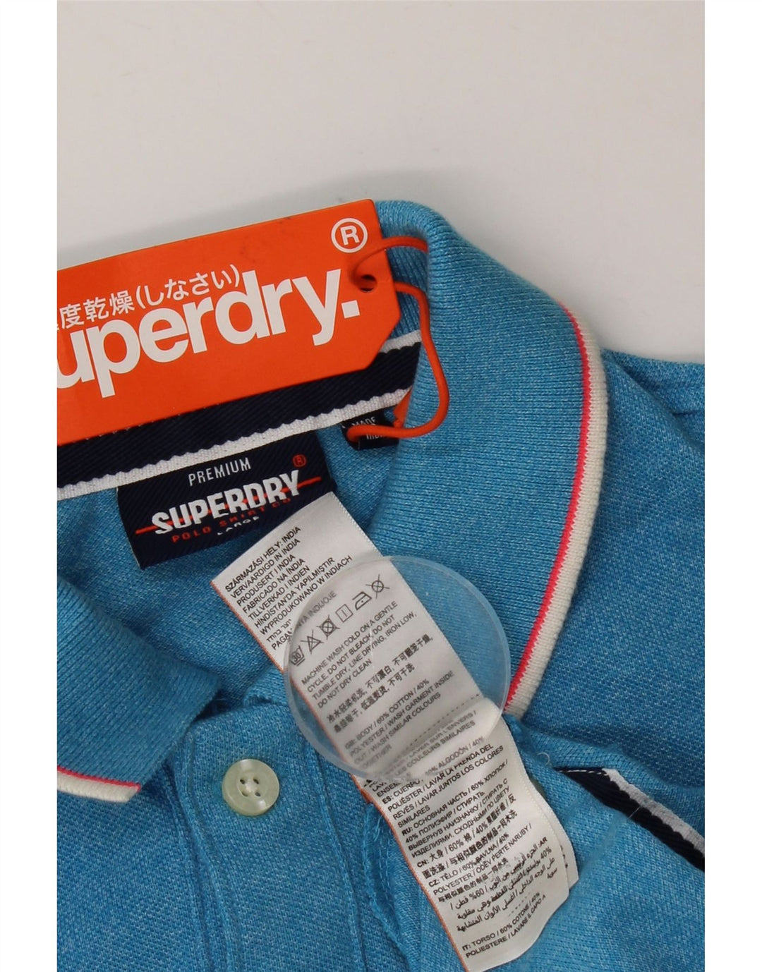 Superdry Poloshirt til mænd, stor, blå flækket bomuld