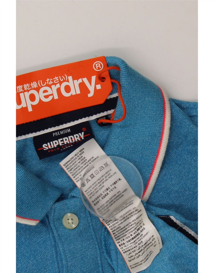 Superdry Poloshirt til mænd, stor, blå flækket bomuld