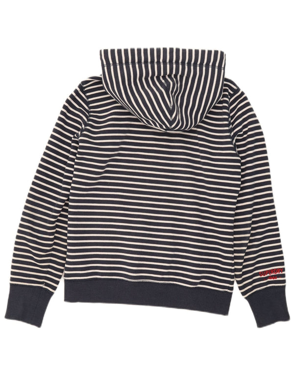 Superdry Womens Zip Hoodie Sweater UK 12 Medium Navy Blue Striped