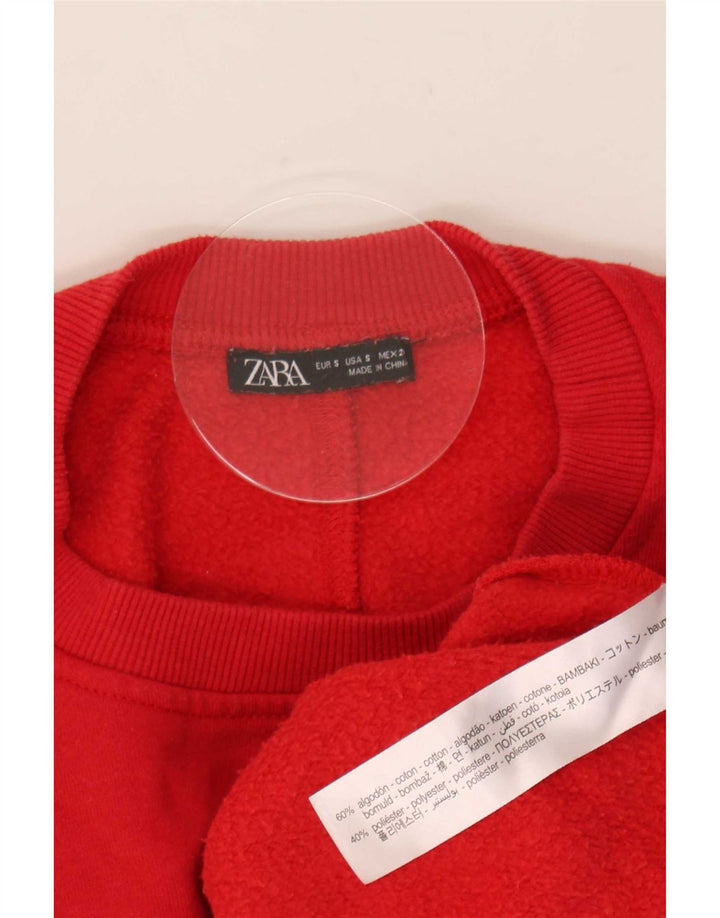 Zara Dame Oversized Sweatshirt Jumper UK 10 Lille Rød Bomuld