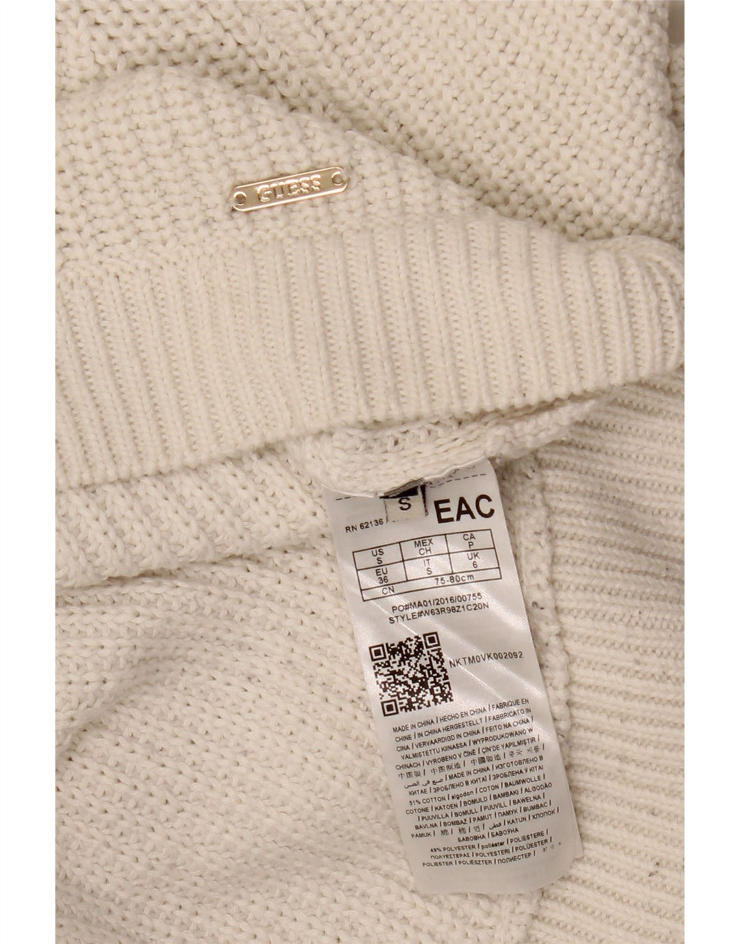 GUESS Womens Oversized Boat Neck Jumper Sweater UK 6 Small White Bomuld