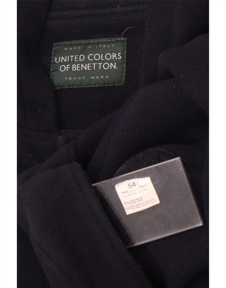 BENETTON Herre Hooded Duffel Coat IT 54 2XL Navy Blue Uld