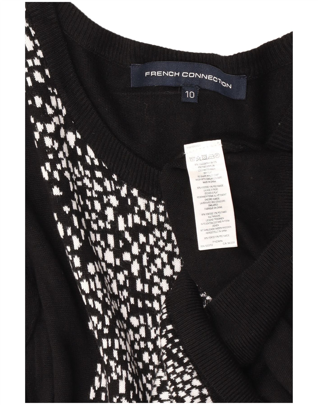 French Connection Dame Jumper Dress UK 10 Small Black Geometric