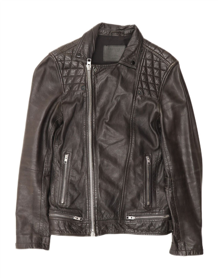 All Saints Herre Læder Biker Jacket UK 36 Lille Sort Læder Biker