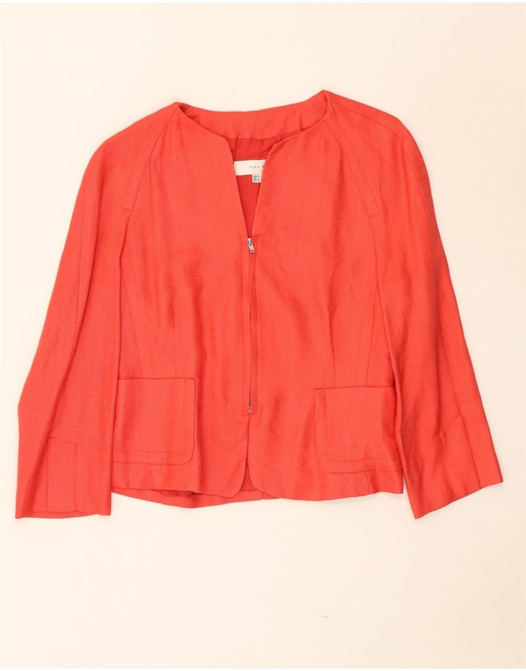 Zara Dame 3/4-ærmet Bolero-jakke EU 40 Medium Red Rayon