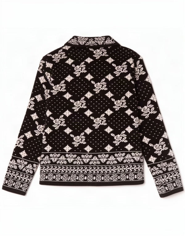 Zara Dame Cardigan Sweater UK 14 Large Black Floral