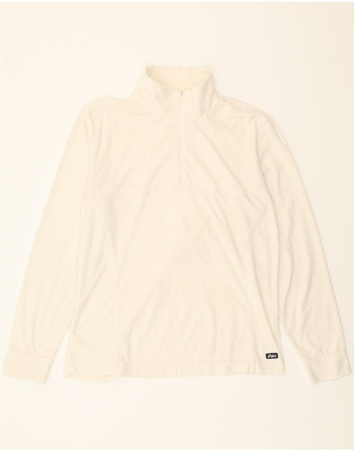 ASICS Womens Zip Neck Pullover Tracksuit Top UK 14 Large White Vintage Asics and Second-Hand Asics from Messina Hembry 