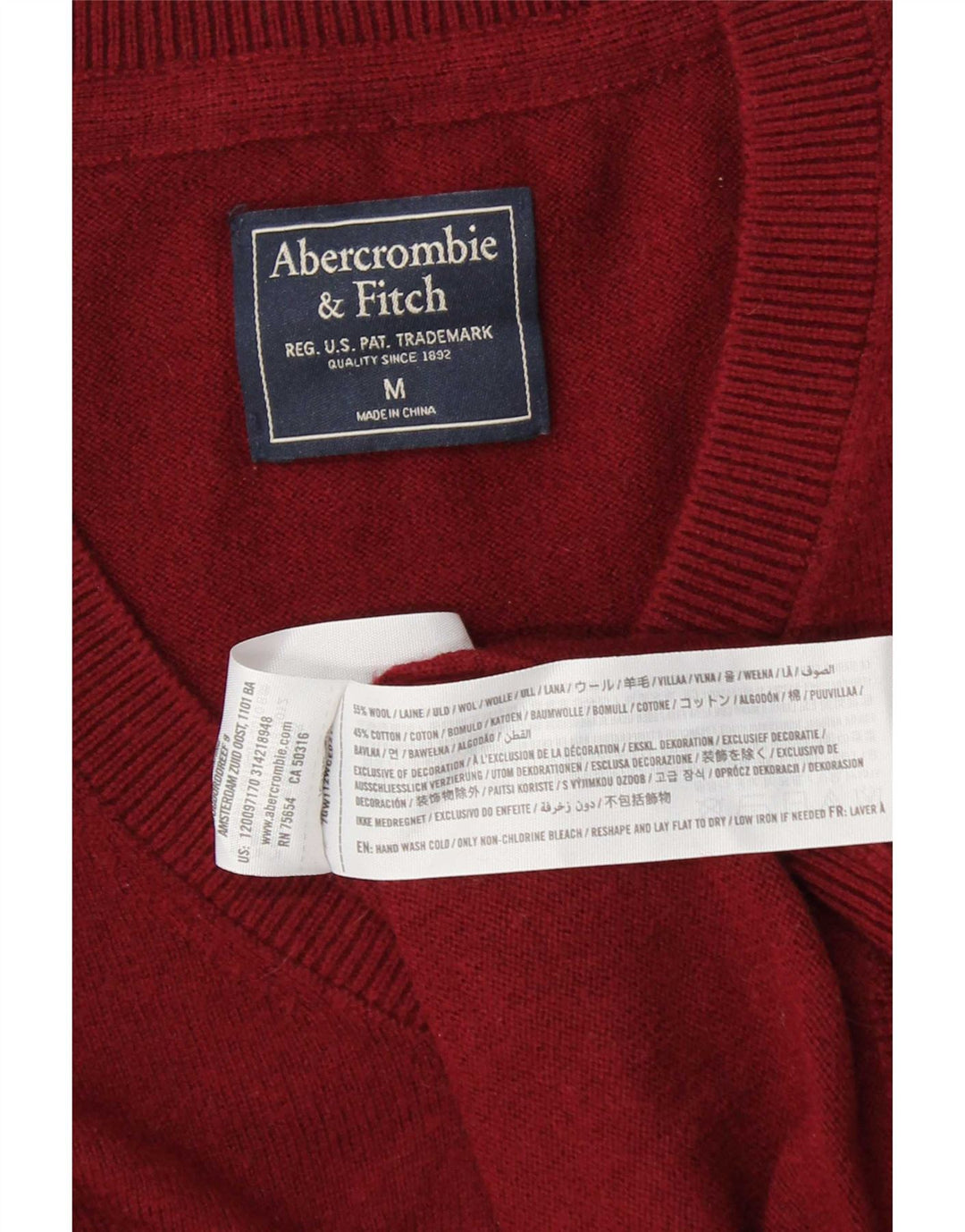 Abercrombie & Fitch Herre V-hals sweater Medium Bourgogne uld