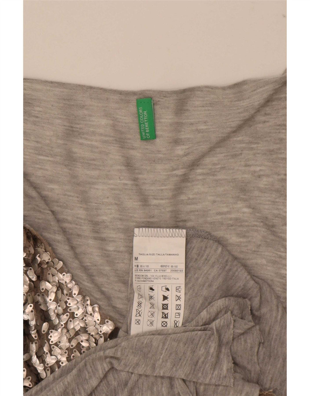 Benetton Dame Paillet Vest Top UK 14 Medium Grå Viscose