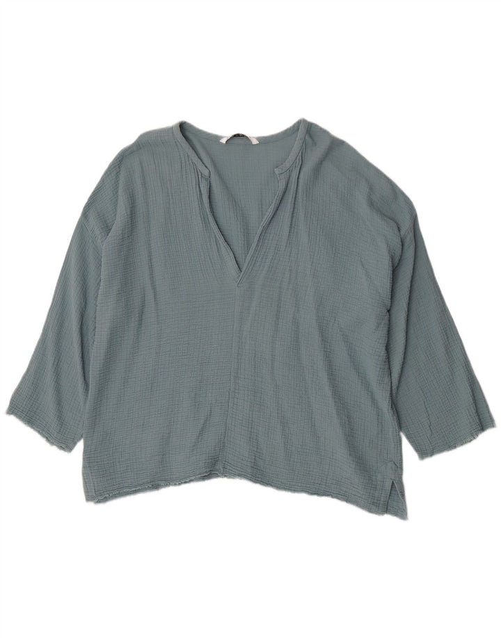 Zara Dame Oversized Tunika Top UK 18 XL Blå Bomuld