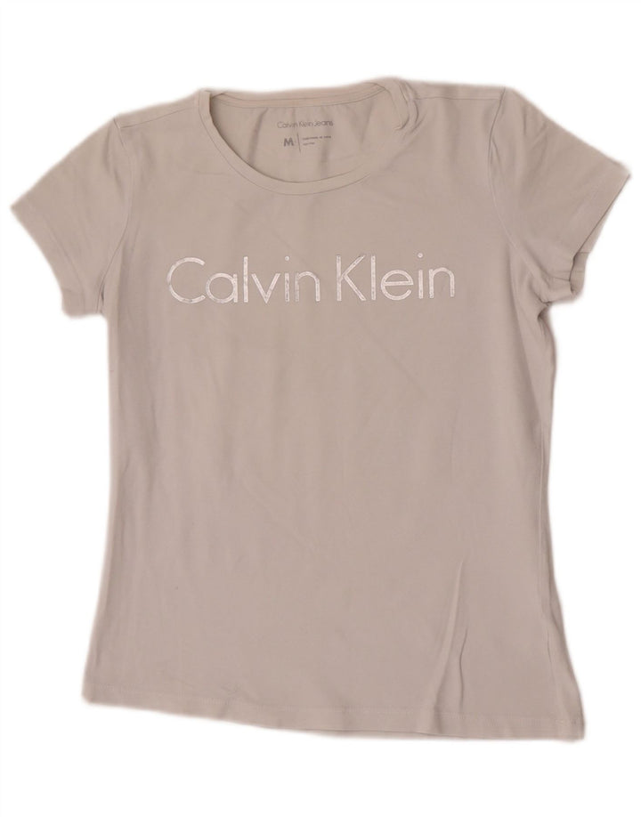 Calvin Klein Jeans Dame Grafisk T-Shirt Top UK 12 Medium White