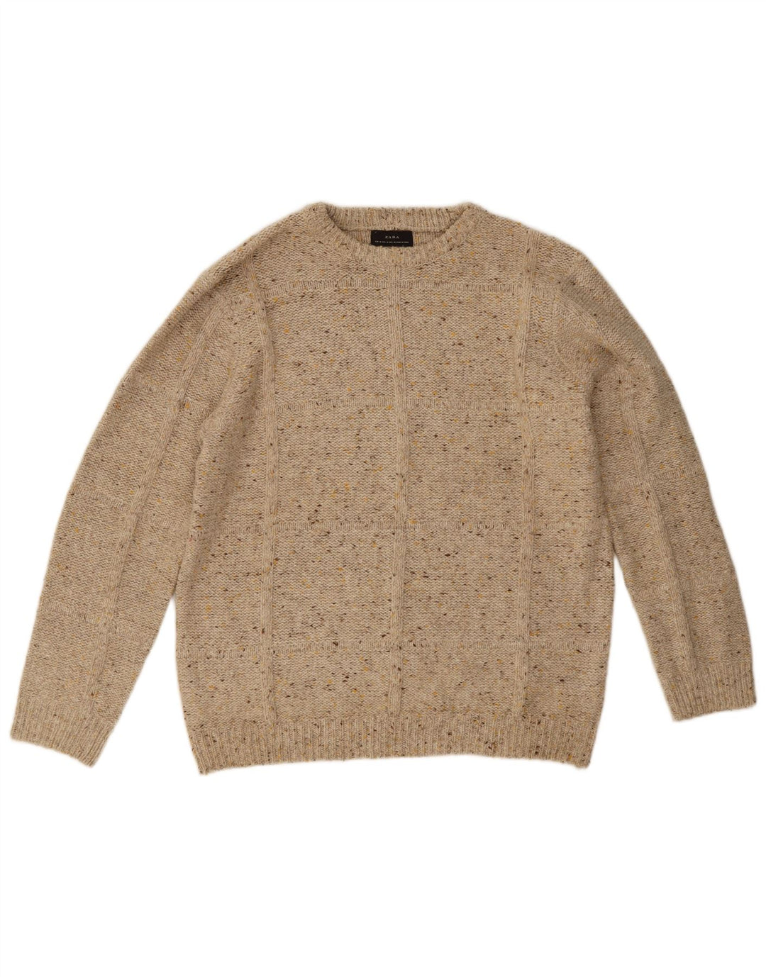 Zara Herre Boat Neck Jumper Sweater Medium Beige Flecked