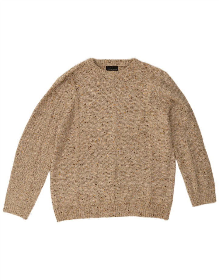 Zara Herre Boat Neck Jumper Sweater Medium Beige Flecked