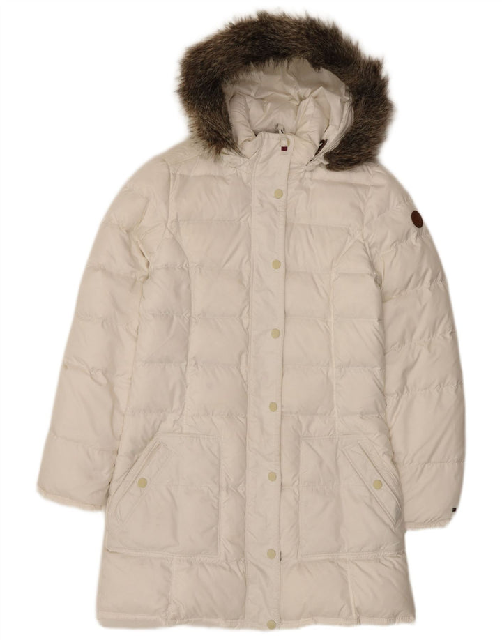 Tommy Hilfiger Dame Hætte Polstret Frakke UK 12 Medium White Polyester