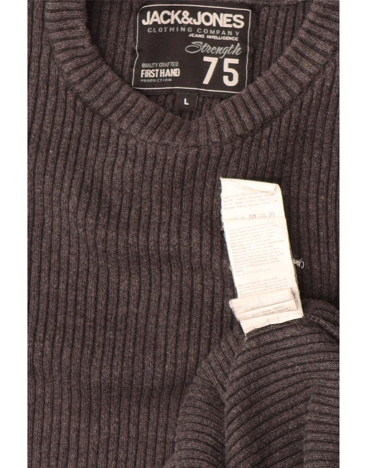 JACK & JONES Herre grafisk rund hals sweater stor grå bomuld
