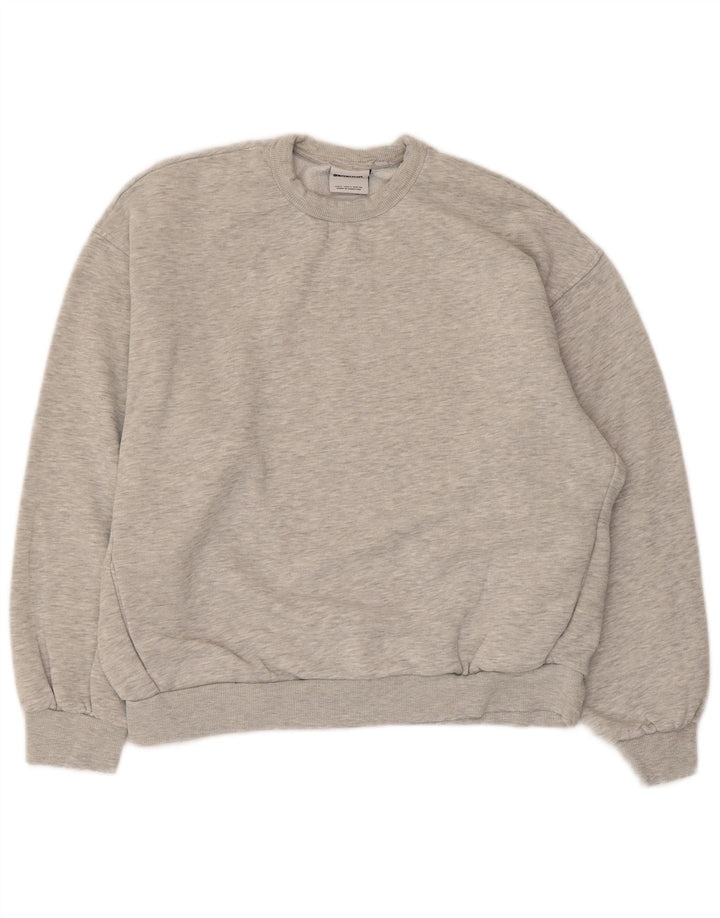 BERSHKA Dame Oversized Sweatshirt Jumper UK 10 Small Grå Flecked Bomuld