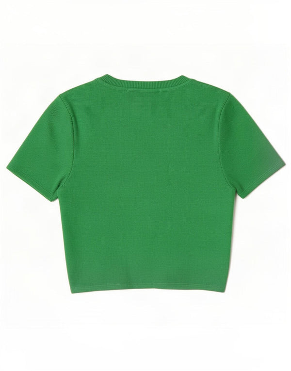 Zara Womens Crop Bluse Top UK 8 Small Green Viscose