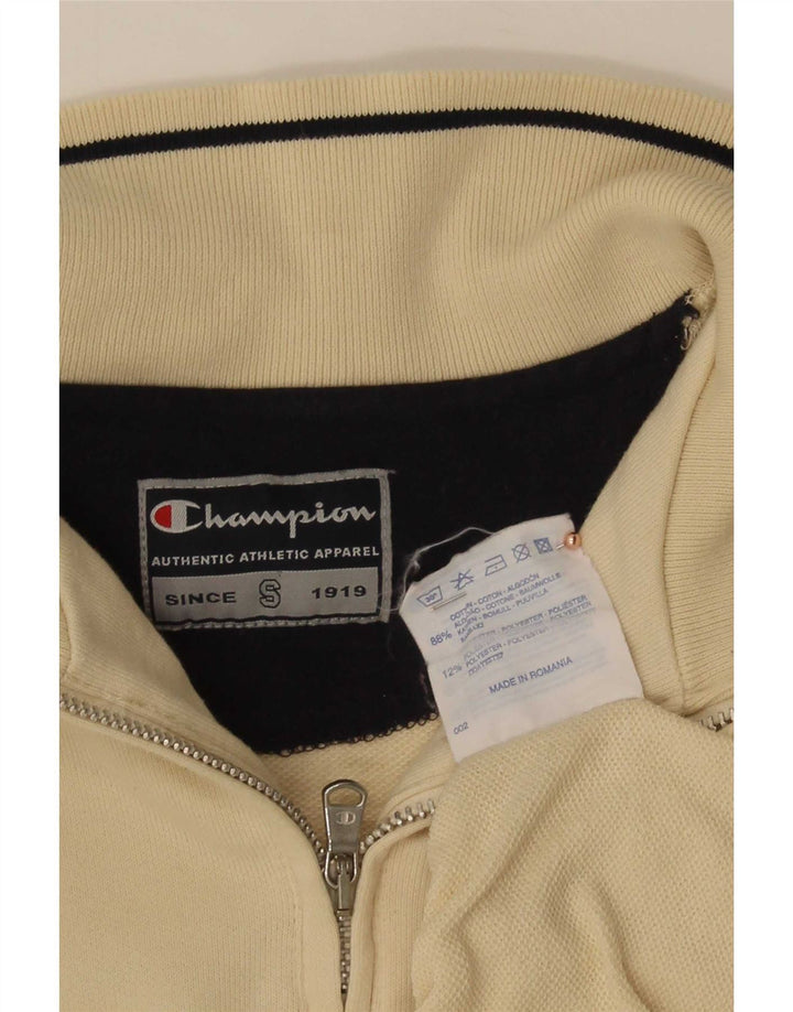 Champion Herre grafisk lynlås-hals sweatshirt jumper lille beige bomuld