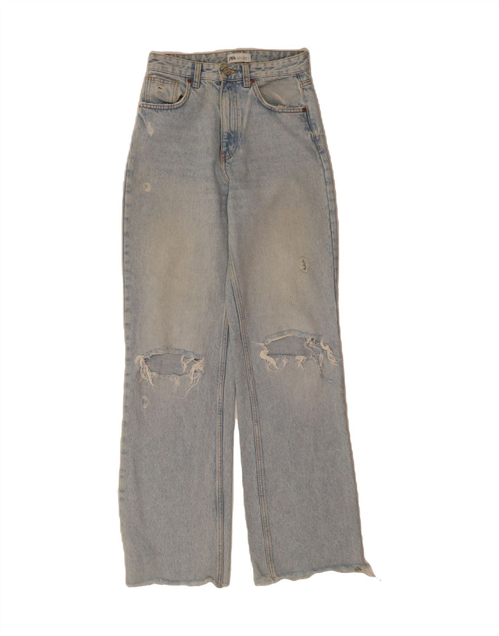 ZARA Womens Distressed Straight Jeans EU 36 XS W26 L33 Blue Vintage Zara and Second-Hand Zara from Messina Hembry 