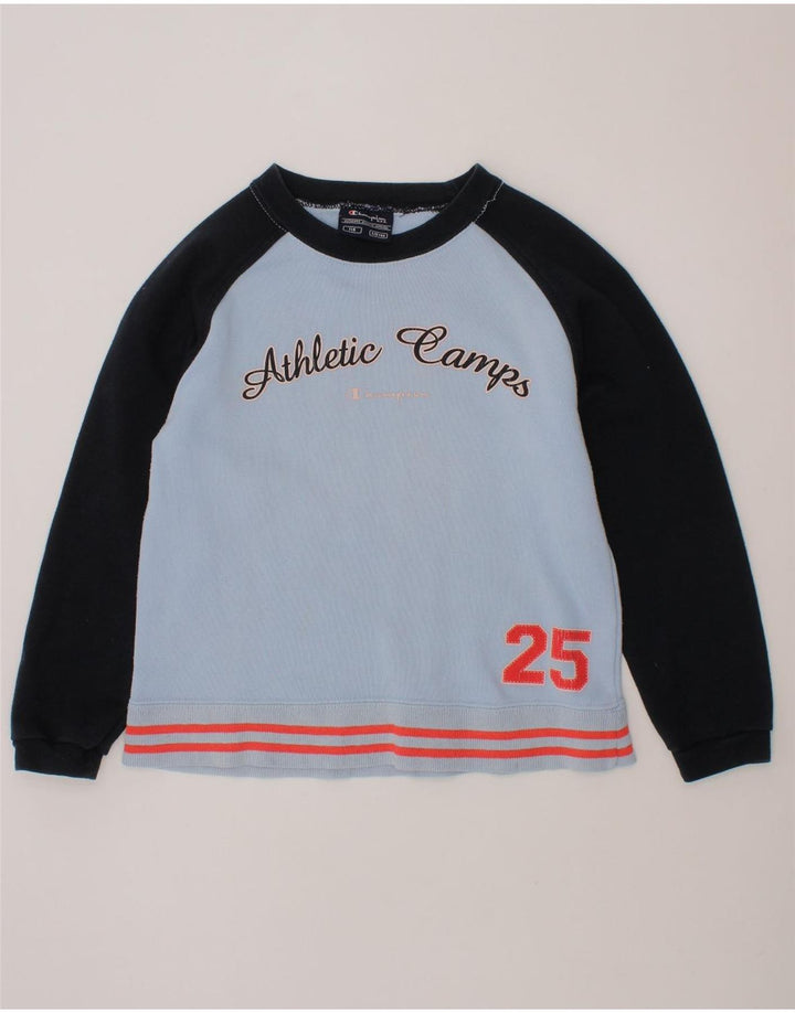 CHAMPION Boys Graphic Sweatshirt Jumper 5-6 Years Blue Colourblock