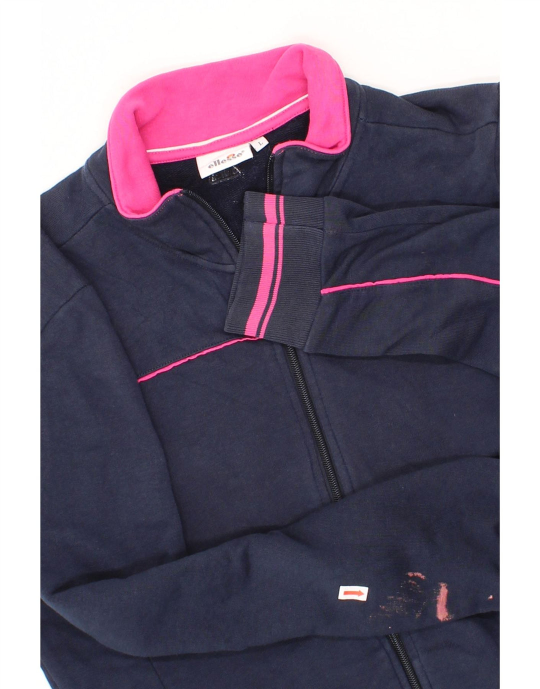 ELLESSE Womens Graphic Tracksuit Top Jacket UK 16 Large Navy Blue Cotton Vintage Ellesse and Second-Hand Ellesse from Messina Hembry 