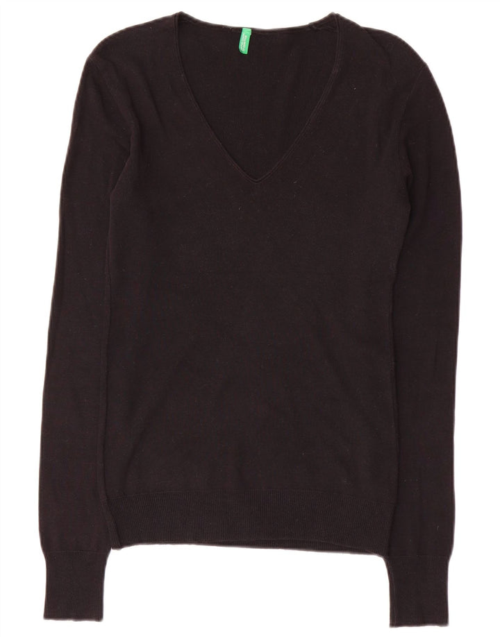 BENETTON Dame V-hals sweater UK 10 Small Black