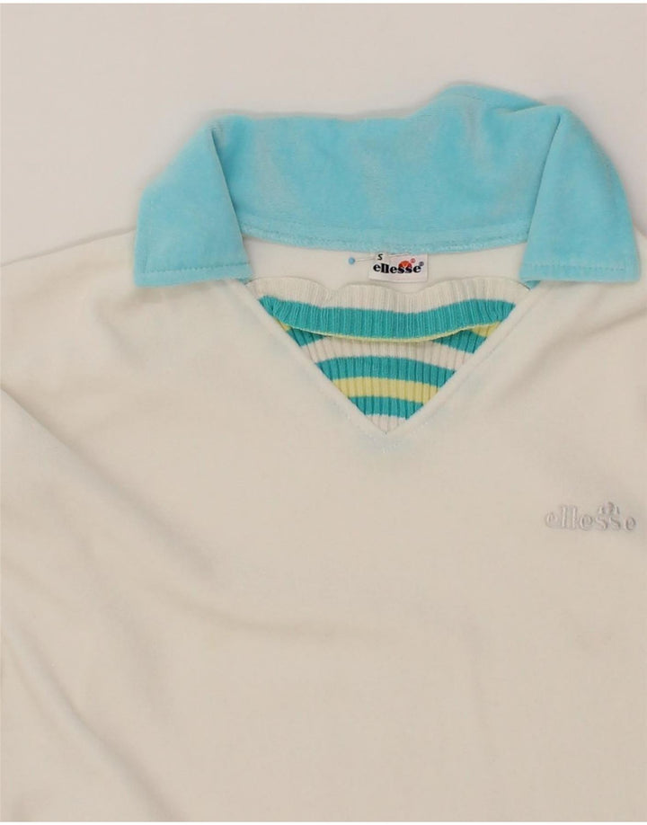 ELLESSE Mens Long Sleeve Polo Shirt Small White Polyester Vintage Ellesse and Second-Hand Ellesse from Messina Hembry 