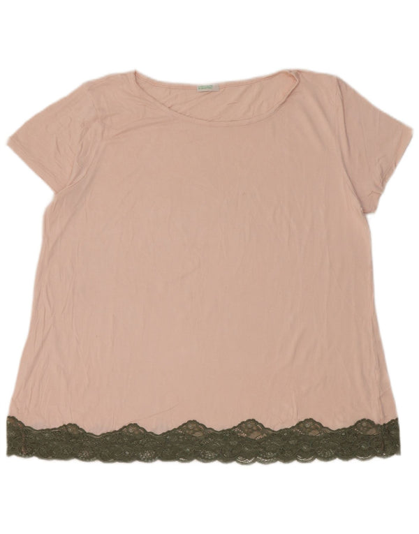 Benetton Dame T-Shirt Top UK 14 Large Pink Floral