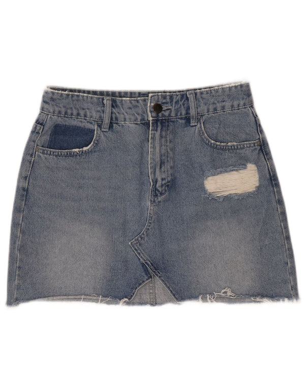 Billabong Womens Distressed Denim Nederdel UK 10 Small W27 Blue Cotton