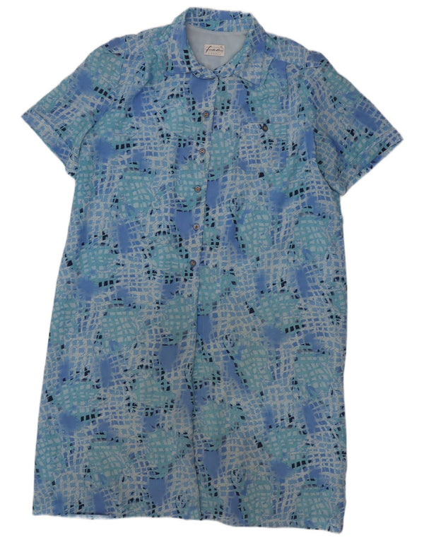 ELEGANCE Womens Short Sleeve Oversized Shirt Dress IT 48 XL Blue Geometric