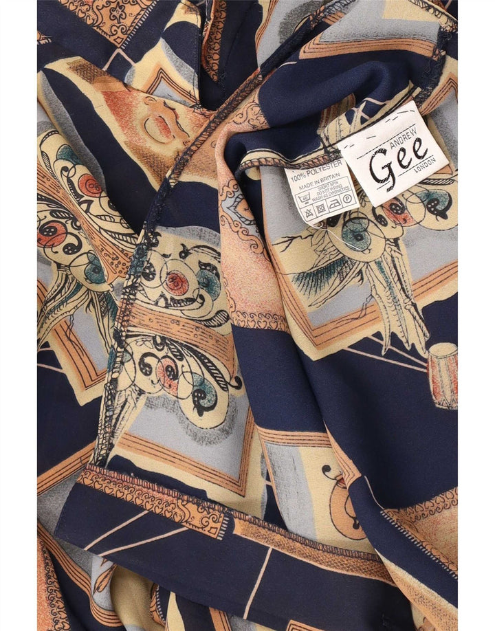 Vintage dameskjortebluse UK 16 Large Navy Blue Patchwork Polyester