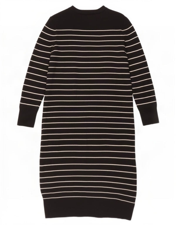 Zara Womens Long Sleeve Jumper Dress UK 16 Large Black Striped Viscose