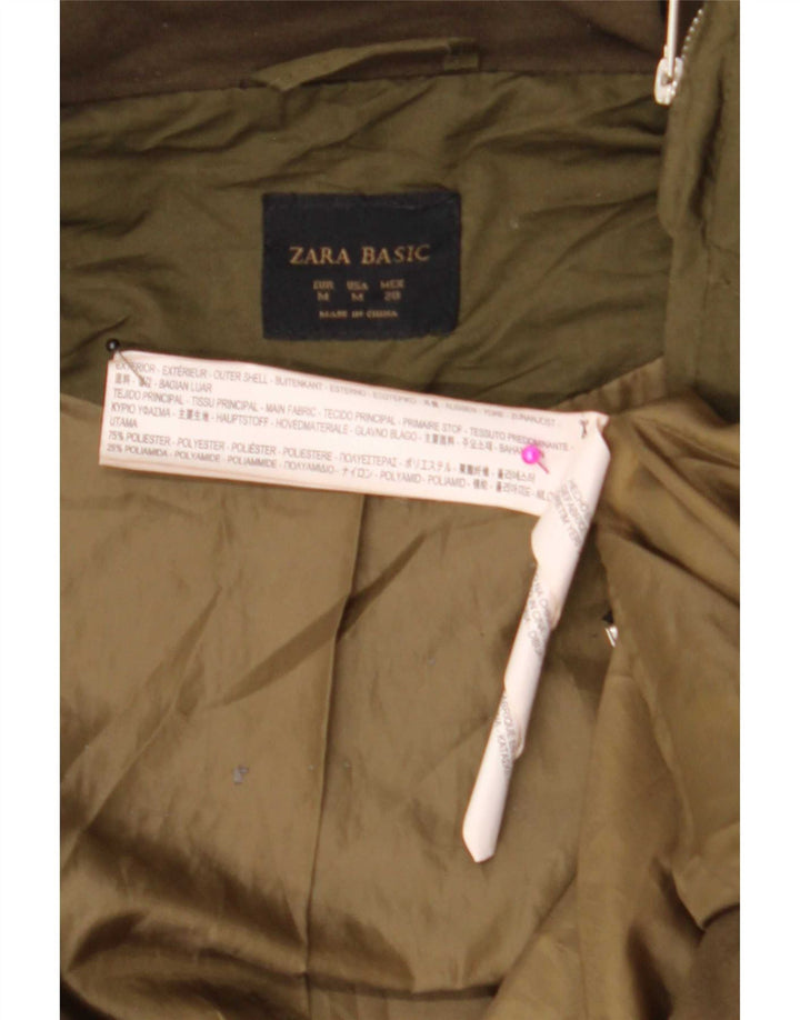Zara Dame Hætte Vindjakke UK 14 Medium Khaki Polyester