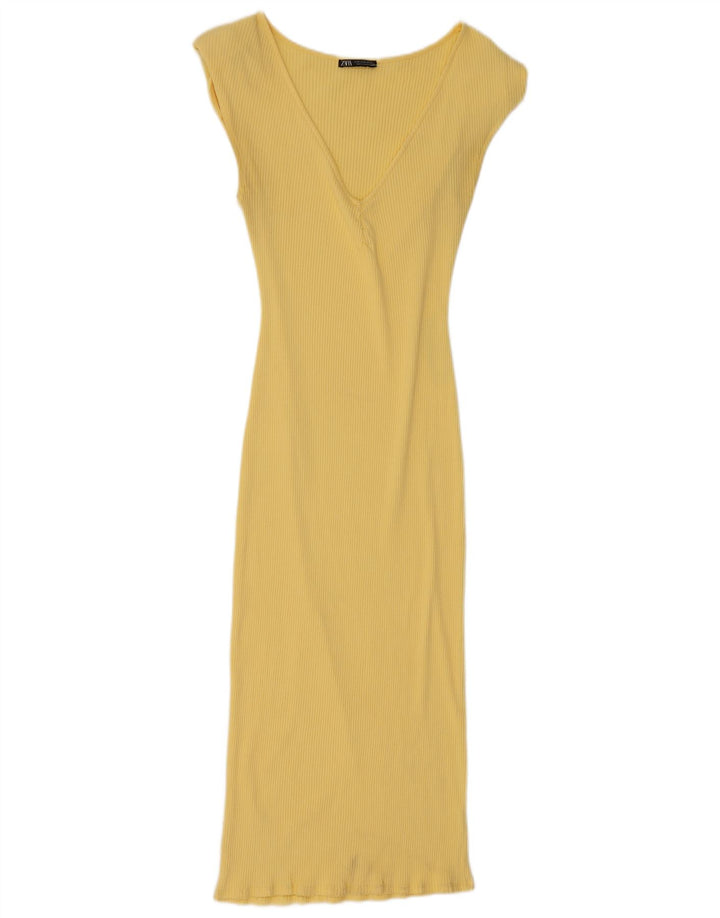 Zara Dame Maxi Kjole UK 12 Medium Gul