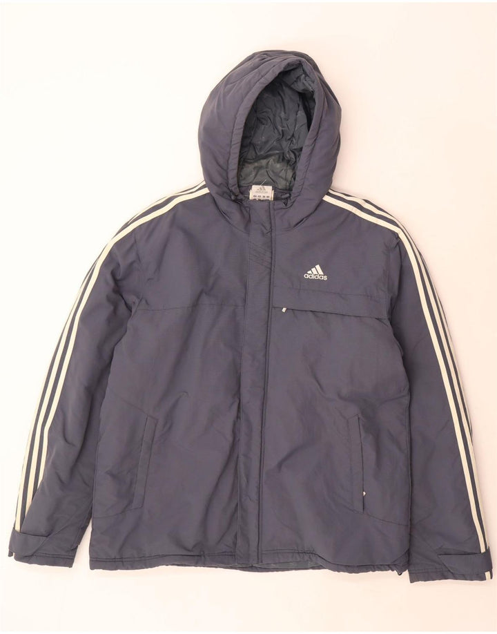 Adidas Herre hættepolstret jakke UK 40 Stor grå polyamid