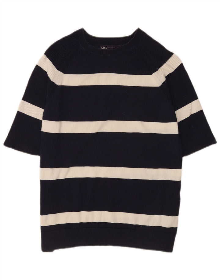 Marks & Spencer Dame Boat Neck Jumper Sweater UK 12 Medium Sort Stribet